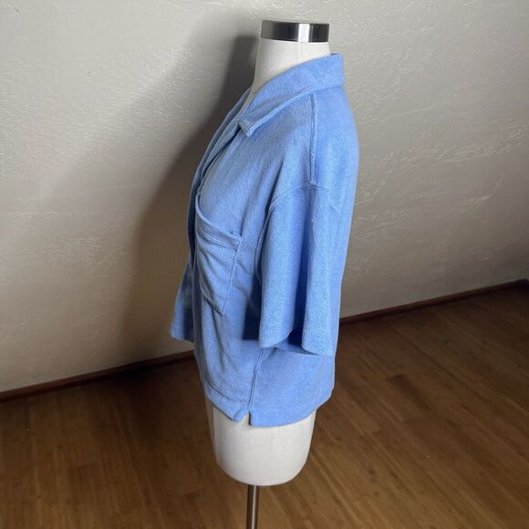 Abercrombie & Fitch Top Womens Medium Blue Terry Cloth Short Sleeve Shirt Y2k - Picture 7 of 8